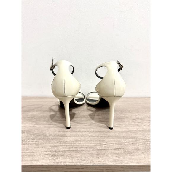Saint Laurent Amber Patent Ankle-Wrap Stilettos Heel Sandals Cream Women EU 37.5 - Picture 5 of 7